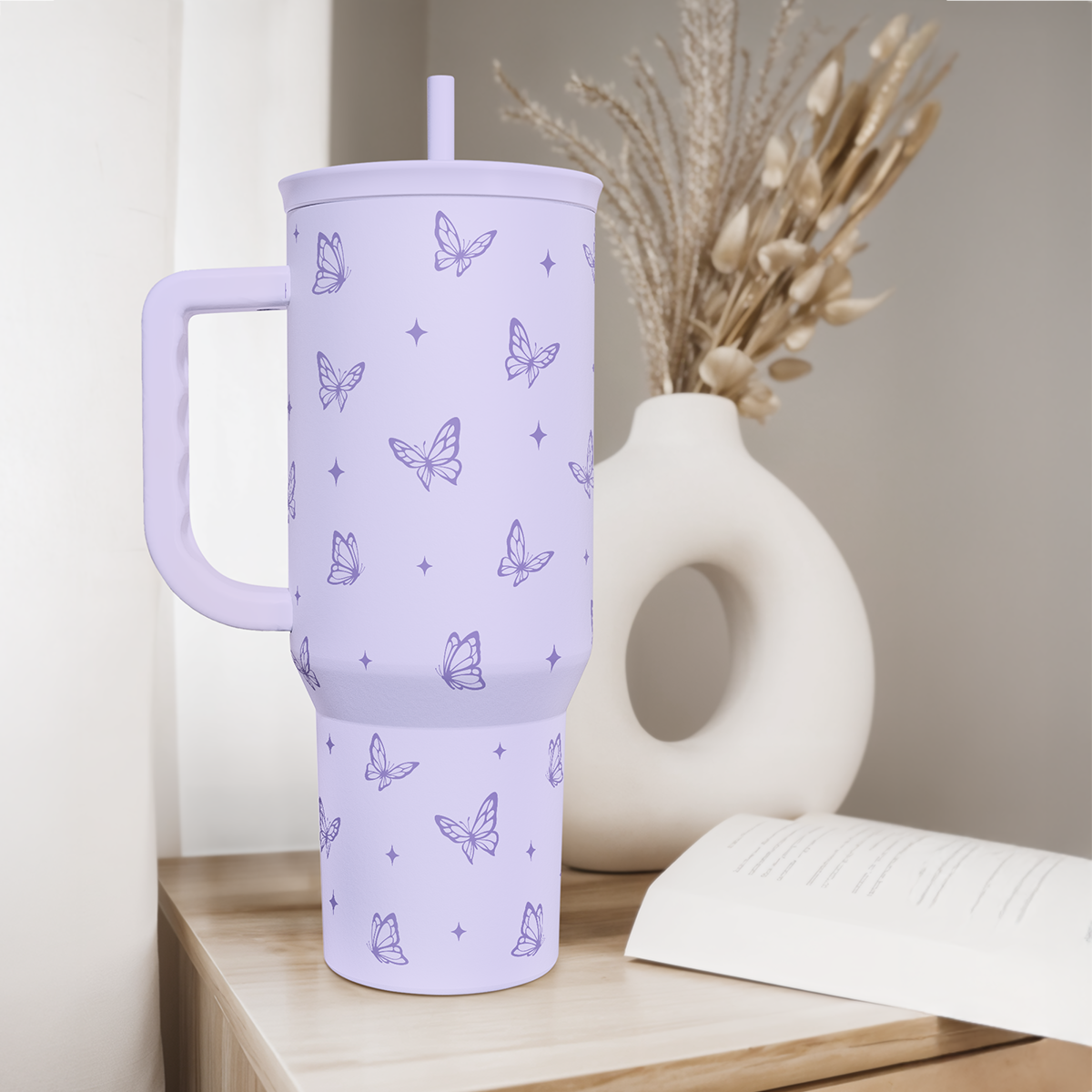 Butterfly Gifts for Women, Butterfly Tumbler with Handle, Stainless Steel Insulated Coffee Travel Mug Cup, Gifts for Women Girls on Birthday Christmas, 40oz